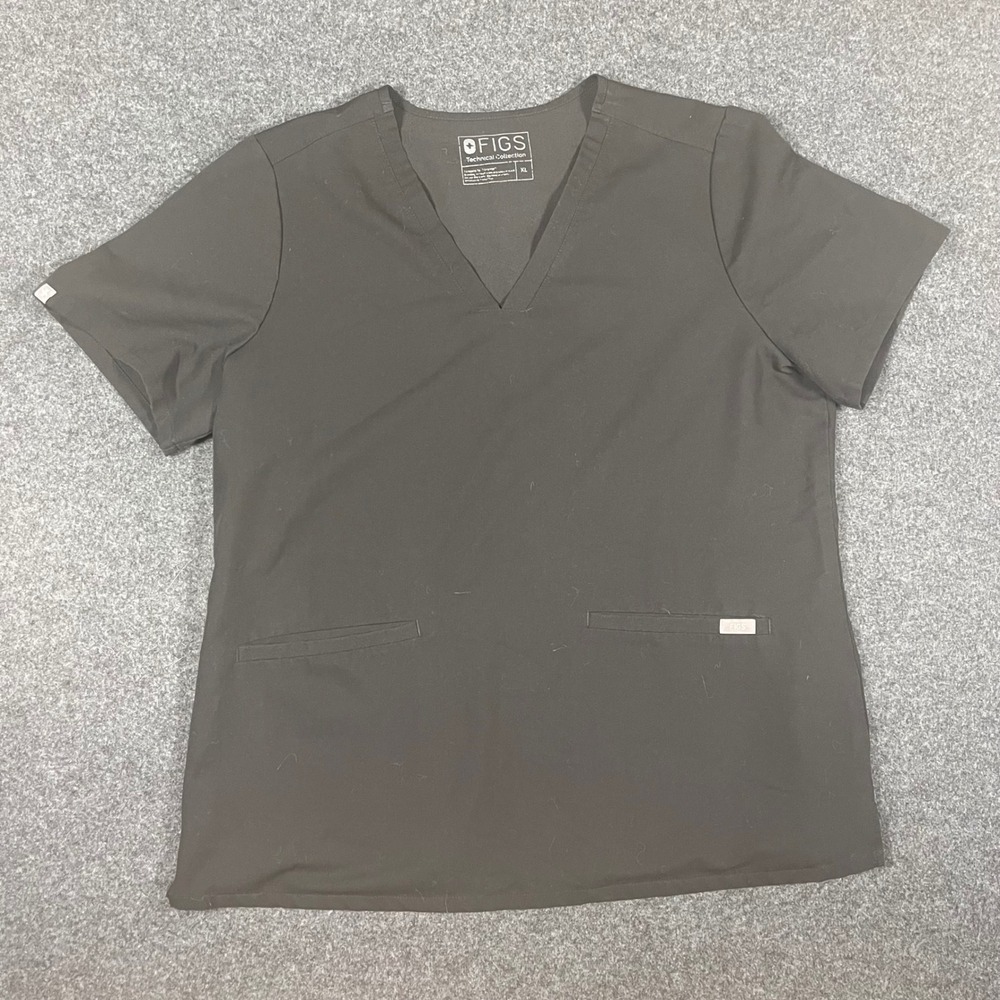 FIGS Technical Collection Black V-Neck Scrub Top Womens XL FW1100 2-Pocket